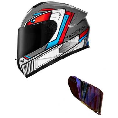 Imagem de Capacete Race Tech Hit Android Cinza e Vermelho Mais Viseira Camaleão 