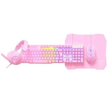 Imagem de Kit Gamer Rosa LED RGB Teclado Mouse Headset Evolut EG53