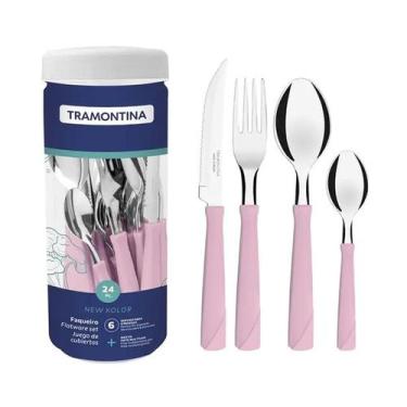 Imagem de Faqueiro Tramontina New Kolor Aço Inox 24 Peças - 231980, Rosa