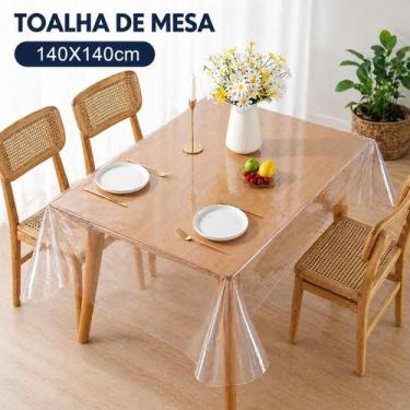 Imagem de Toalha de Mesa Transparente Plástico 140x140cm Impermeável Quadrada Pr
