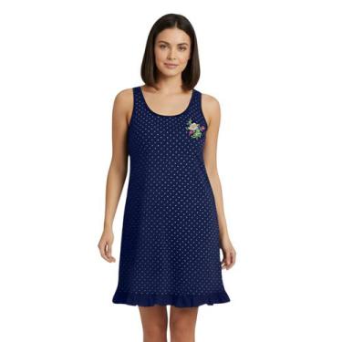 Imagem de Camisola Feminina Adulto Regata Discreta Larga Estampa Poá Detalhe Bab