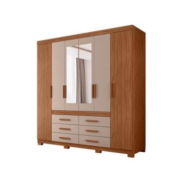 Imagem de Guarda-roupa Casal com Espelho 6 Gavetas 6 Portas Moval França, Marrom