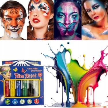 Imagem de Kit Pintura Facial Infantil 6 Cores Bastão Maquiagem Artística Seguro 