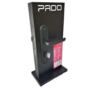 Imagem de Fechadura porta de madeira externa espelho de inox Pado 40mm Preta