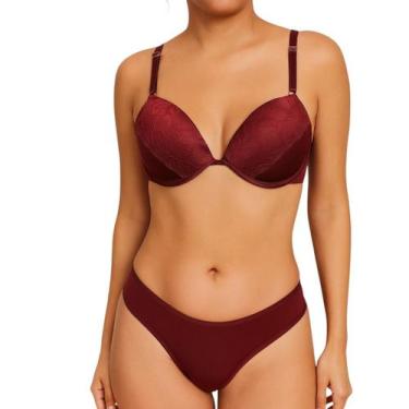 Imagem de Sutiã Bojo e Calcinha Conjunto Feminino De Lingerie - Kdin, Vinho, P
