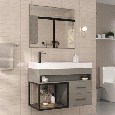 Imagem de Gabinete Banheiro New 80cm Com Espelheira E Cuba Mdf Moderno - Belizze