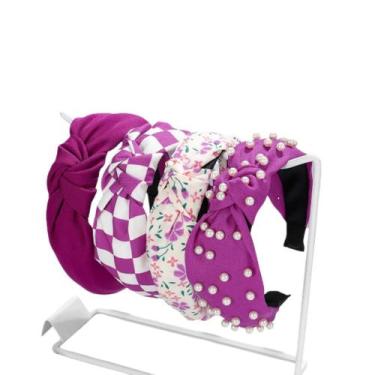 Imagem de Bandana com nó YOEMAYUNER para mulheres, flor quadriculada x4