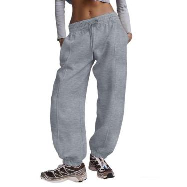 Imagem de Calça de moletom Loveimgs Baggy Barrel Leg feminina, esportiva, cinza,
