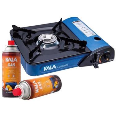 Imagem de Fogareiro Portátil Mini Fogão Camping Kala 864307 + 2 Refil, Azul