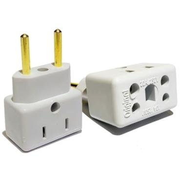 Imagem de Adaptador de Tomada Benjamin Bivolt 110V/220V - Kit 2 Unidades Compatível com Plugues 2 e 3 Pinos 10A/20A até 250V Branco