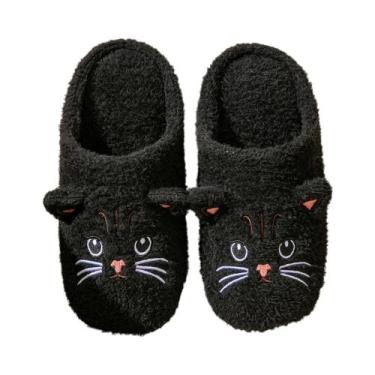 Imagem de Pantufas De Pelúcia Femininas Com Estampa De Gato, Antiderrapantes, So