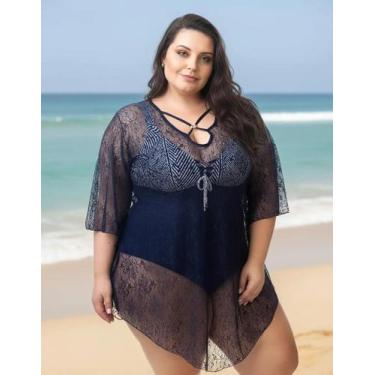 Imagem de Saída de Praia Plus Size, Marinho, Renda, Tams. 48 - Acqua Rosa, 48