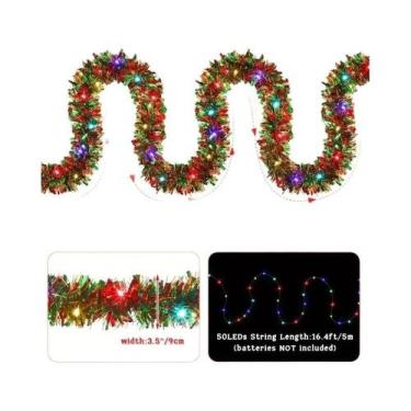 Imagem de Guirlanda De Natal Metálica De 16 Pés Com Luzes LED, Decorações Grossa