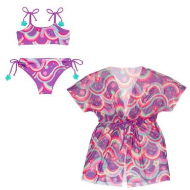 Imagem de Biquíni Dupla Face + Vestido Saída De Praia Infantil Verão - Fofotinho