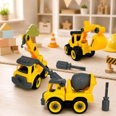 Imagem de Kit 03 Caminhões Chave Monta e Desmonta Brinquedo Menino - Well Kids
