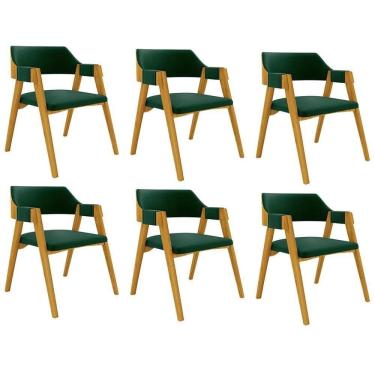 Imagem de Kit 6 Cadeiras Sala de Jantar e Jogos Poker Madeira Maciça Estofadas em Veludo Verde Gran Belo