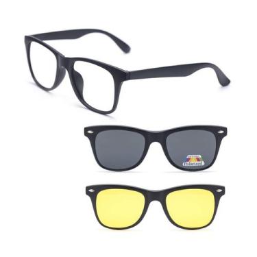 Imagem de Armação de Oculos de Sol e Grau Preto Polarizado Quadrado Masculino Cl