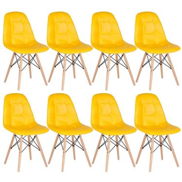Imagem de Kit - 8 x cadeiras estofadas Eames Eiffel Botonê - Base de madeira clara - Amarelo