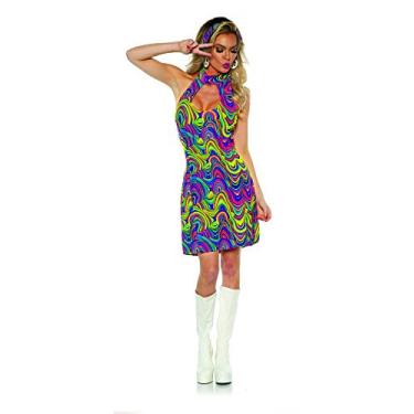 Imagem de UNDERWRAPS Vestido hippie feminino reativo à luz negra dos anos 60 - brilho, Multi, Extra Large