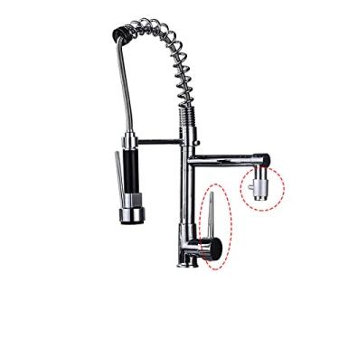 Imagem de Bico duplo torneira de cozinha 360 graus de rotação primavera pull down pulverizador deck montado torneira de pia de cozinha misturador torneiras, cromo a, China
