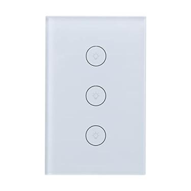 Imagem de Interruptor de luz inteligente, interruptor de luz de controle múltiplo APP Control 3 Gang tocável para casa para prédio de escritórios para família para apartamento(Branco)
