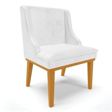 Imagem de Cadeira Liz Corano Base Fixa Madeira Castanho - Cor Branco