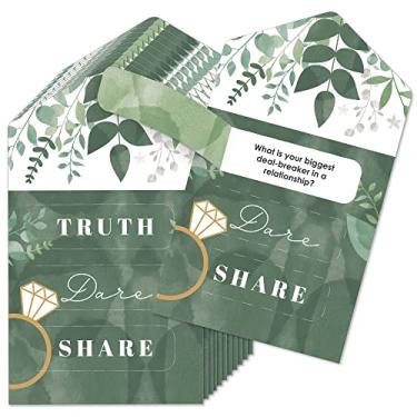 Imagem de Big Dot of Happiness Boho Botanical Bride – Cartões de picles para chá de noiva e festa de casamento – Verdade, desafio, compartilhar abas de puxar – Conjunto de 12