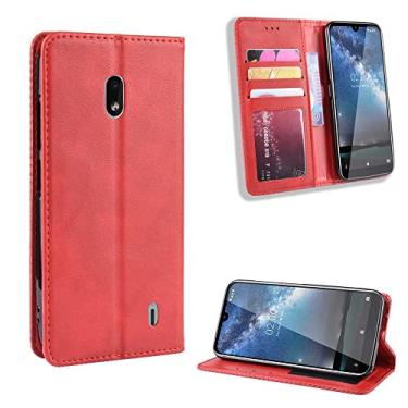 Imagem de Capa flip para Nokia 2.2 capa carteira couro PU e capa de telefone móvel TPU design fino proteção total à prova de choque capa traseira do telefone (cor: vermelho)