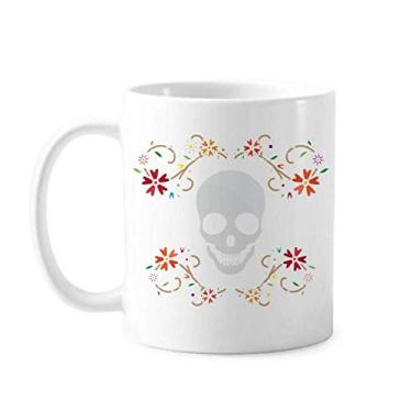 Imagem de Caneca de cerâmica cerâmica com ilustração de caveira de flores e porcelana