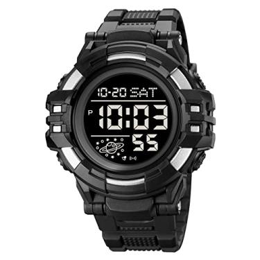 Imagem de Relógio masculino multifuncional à prova d'água analógico digital despertador LCD data pulseira de borracha militar esportes LED relógio de pulso, Preto