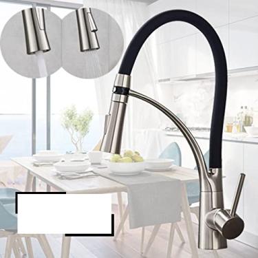 Imagem de Torneira para pia de cozinha LED preta giratória suspensa Torneira para pia de cozinha montada no deck do banheiro misturador de água quente e fria, D