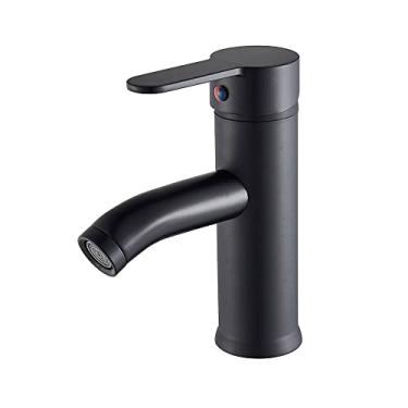 Imagem de Torneiras de lavatório de banheiro Torneira de lavatório misturadora fria/quente Preto Dourado Torneira de cozinha de água Torneira de pia de banheiro Um furo, Preto fosco Curto C