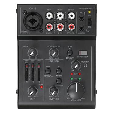 Imagem de Chusui Mixer de áudio compacto de 5 canais Console de mixagem de som Interface de áudio USB EQ de 2 bandas Efeito de eco integrado para gravação de DJ Transmissão ao vivo