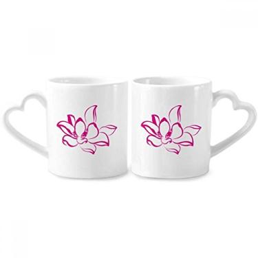 Imagem de Conjunto de canecas de porcelana para casal flor de lótus rosa flor de flor de flor de flor de cerâmica alça de coração