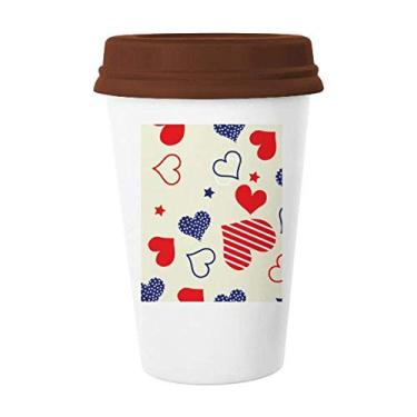 Imagem de Caneca vermelha azul em forma de coração Pentagrama América copo de cerâmica copo copo de café