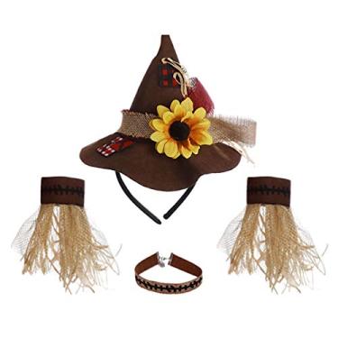 Imagem de Toyandona 1 conjunto/4 peças fantasia de Halloween Espantalho, pulseira e colar de chapéu de Espantalho para cosplay de Halloween