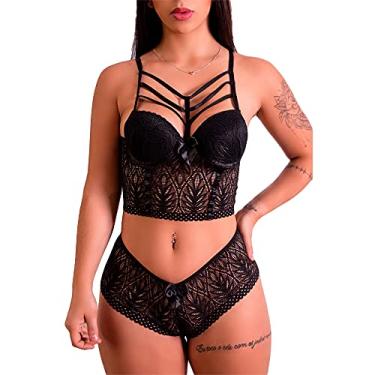 Imagem de LINGERIE FASCINO - Conjunto Em Renda Com Strappy Preto Tamanho M REF:216