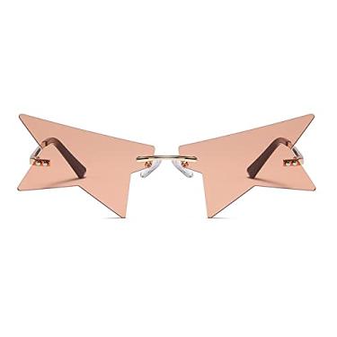 Imagem de Óculos de sol de meia moldura estrela sem aro poligonal punk gradiente para mulheres 3-rosa