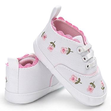 Imagem de Sapatos de lona para bebês – 0 – 18 meses tênis infantil para meninos e meninas, antiderrapante, sapatos de berço para recém-nascidos, Branco, 13