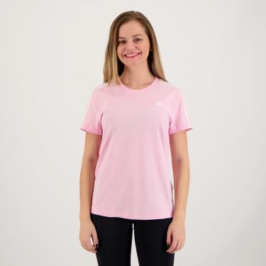 Imagem de Camiseta Adidas 3 Listras Feminina Rosa e Branca-Feminino
