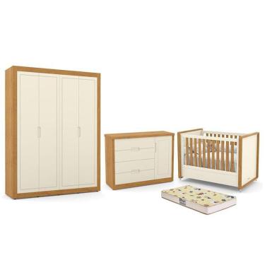 Imagem de Dormitório Tutto New 4 Portas, Cômoda 1 Porta, Berço com Colchão D18 - Matic Móveis