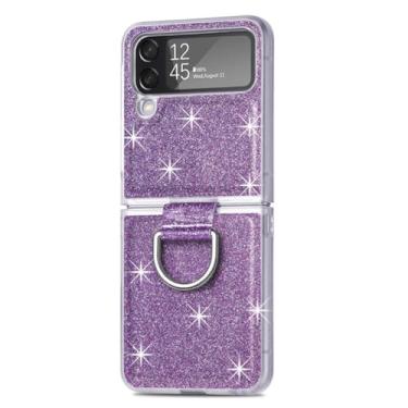 Imagem de Estojo rígido com anel de metal brilhante e brilhante para Samsung Galaxy Z Flip 5 4 3 Flip5 Flip4 Flip3 5G Capa ZFlip, roxo, para Samsung Z Flip 4