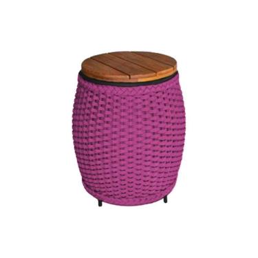Imagem de Puff Mesa Garden Em Corda Náutica Base Em Alumínio Preta E Tampo Em Madeira Rosa - Cor: Rosa