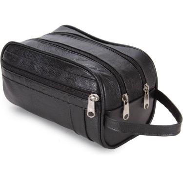 Imagem de Necessaire Estojo Bolsa Organizador Couro Masculino Feminino Com Zíperes Dia a Dia
