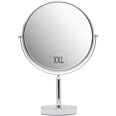 Imagem de Espelho de aumento 3x, espelho redondo para banheiro, espelho de mesa de maquiagem com rotação 360, espelho de aumento no suporte 3 vezes e 1 vez, 18 cm (28 cm)