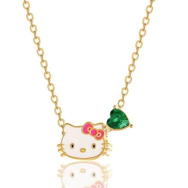 Imagem de Hello Kitty Colar Sanrio Gifts Pedra do mês de nascimento 45,7 cm, colar banhado a ouro 18 quilates, licença oficial da joia, Latão, Pedra de vidro