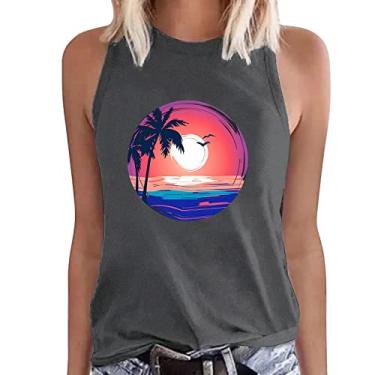 Imagem de HawaiianShirts for Women Sunset Print Summer Tank Tops Sem Mangas Casual Solto Camiseta Blusa, Nº 03 Cinza Escuro, G