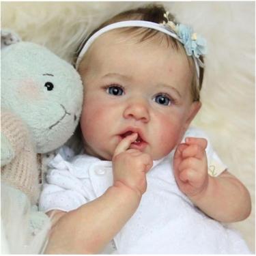 Imagem de SHENGX Boneca Bebê Reborn,Bonito, macio boneca renascida,bebe reborn realista recem nascido 50cm Vinil Feito à mão bebe reborn menina com acessórios completos perfeitos,White