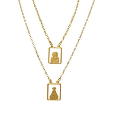 Imagem de Colar Escapulário de Nossa Senhora Aparecida e do Carmo ou Sagrado Coração De Jesus Folheado a Ouro 18K Softjoias (02 - Escapulário Vazado Nossa Senhora Aparecida e Sagrado Coração de Jesus.)