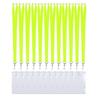 Imagem de CANWELUX Pacote com 12 cordões brilhantes amarelo neon verde com suporte grosso para crachás de identificação para adultos, escola, trabalho (verde amarelo neon, 12 unidades)